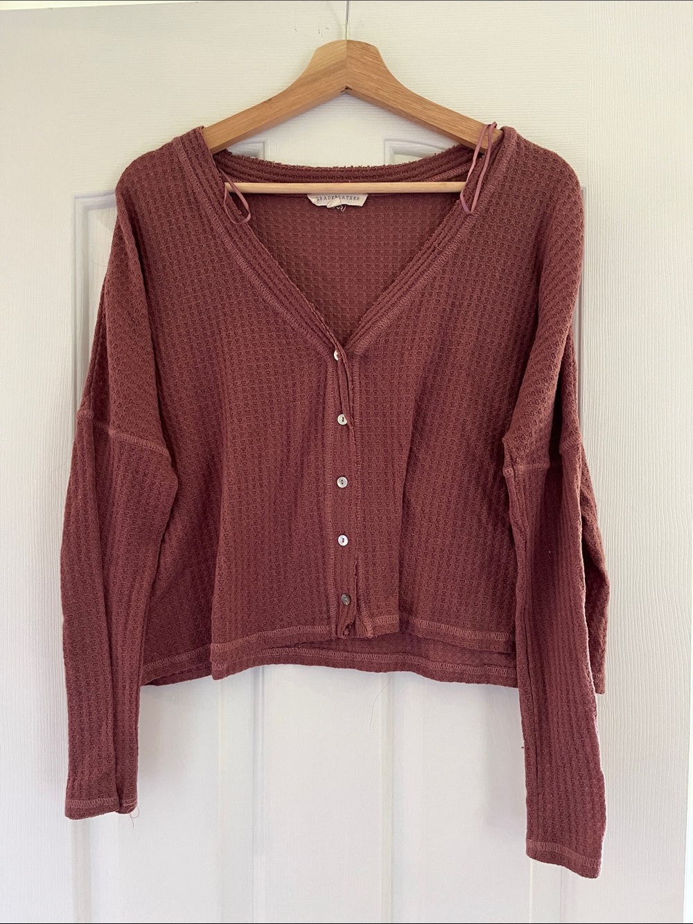 Waffle-Knit Button Front Cardigan - Dusty Rose